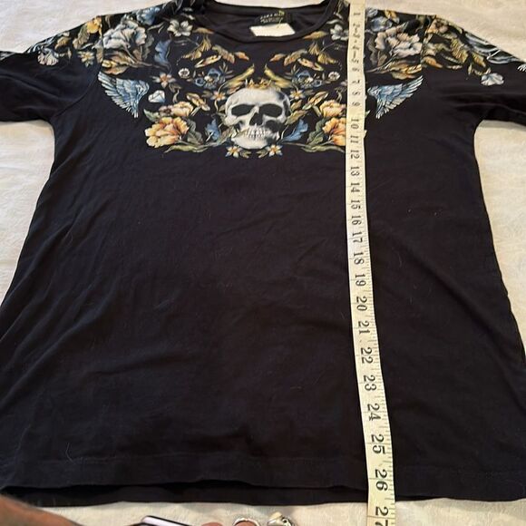 Zara Man Tshirt Skull Floral Black Size S Halloween - Picture 3 of 6